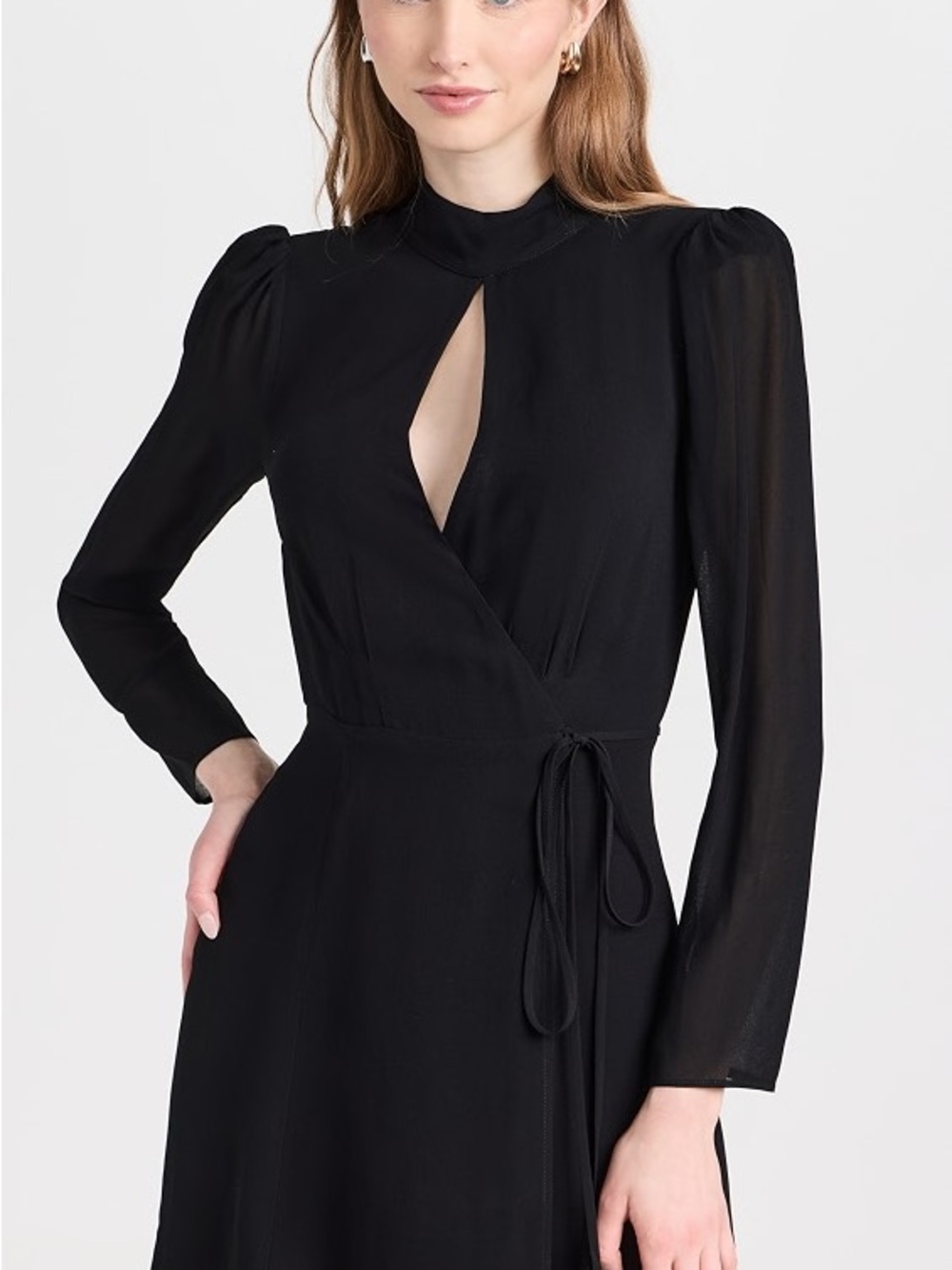 NWT!! Reformation Black Long-Sleeve Wrap Dress with Keyhole